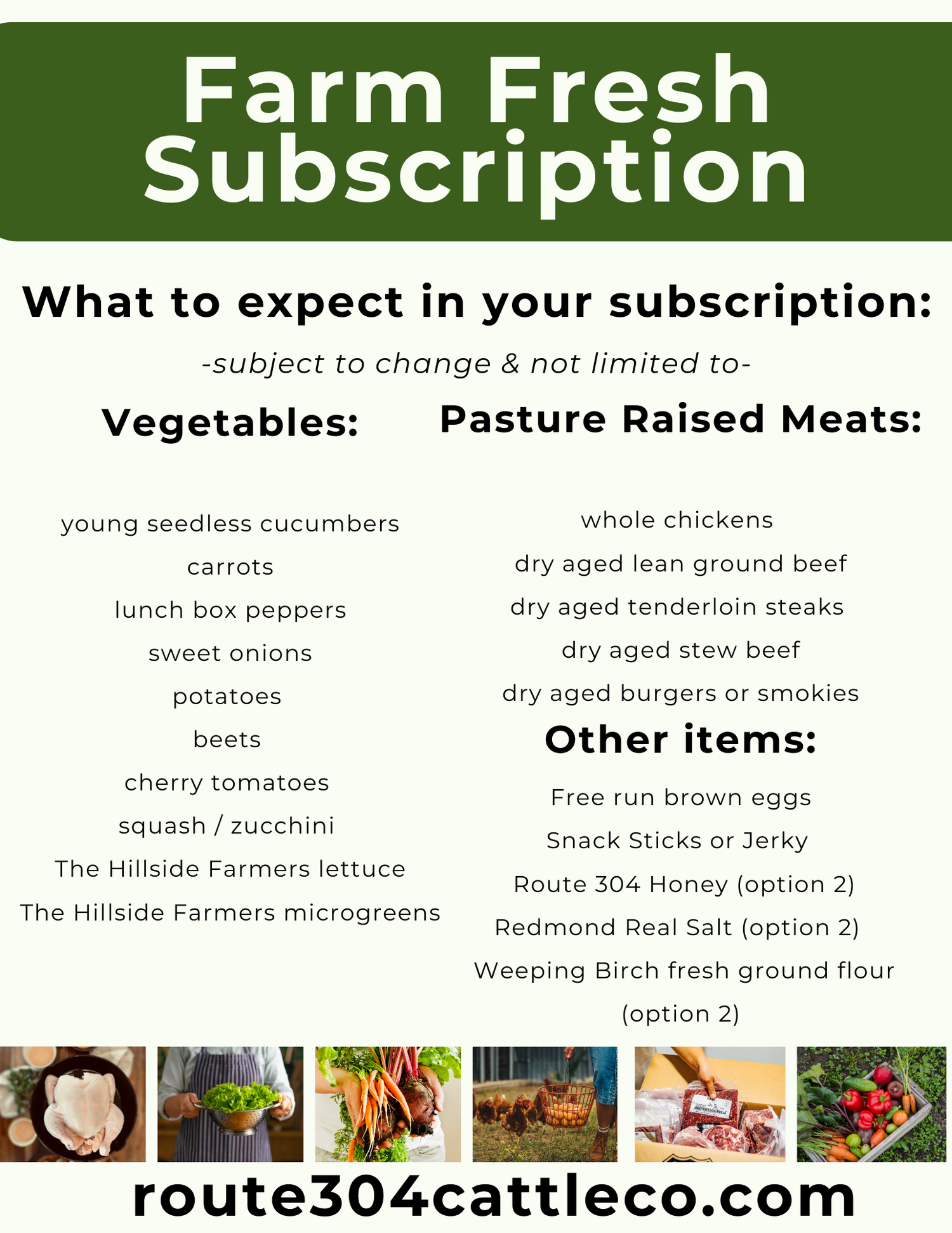 Monthly Farm Basket Subscription (produce, eggs,&amp; meat)