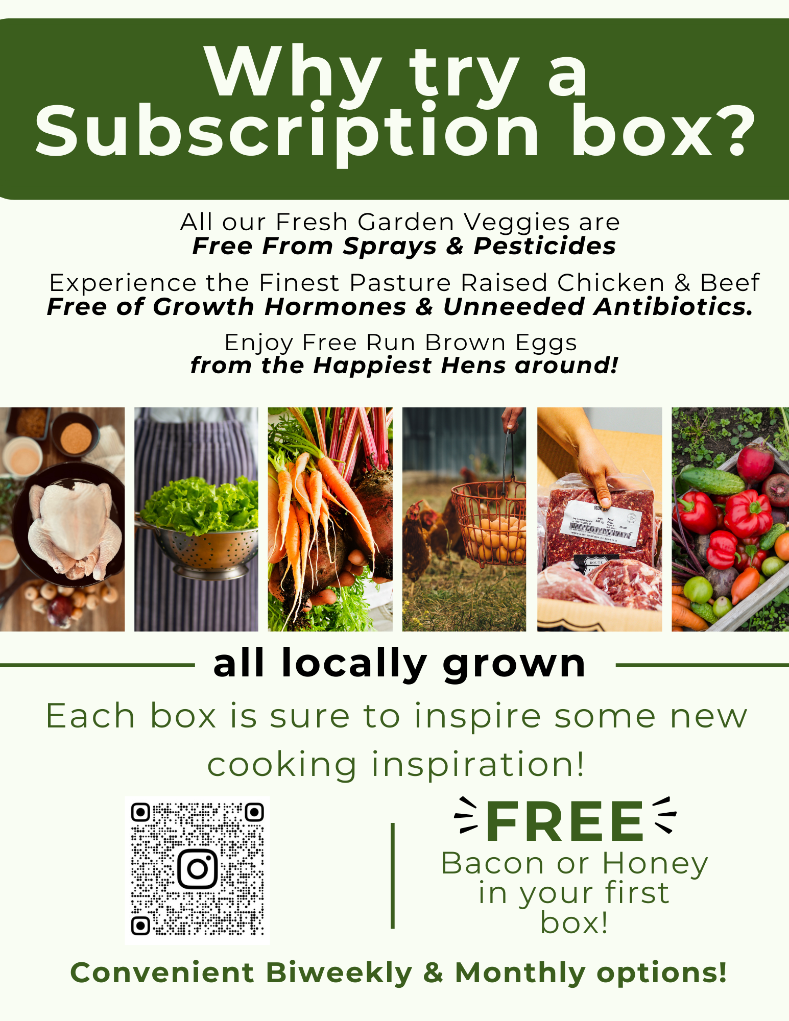 Monthly Farm Basket Subscription (produce, eggs,&amp; meat)