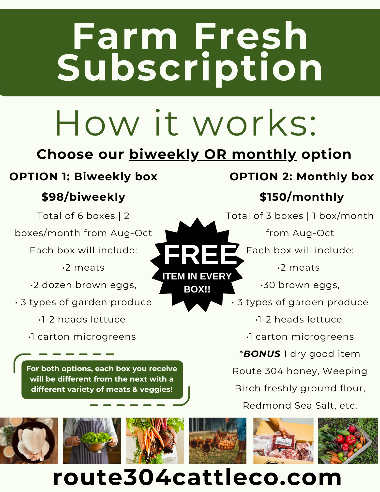 Monthly Farm Basket Subscription (produce, eggs,&amp; meat)